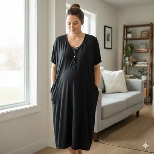 Dwell & Slumber Women's Cocoon Dress Sz M/L Black Lounge Maternity Nursing